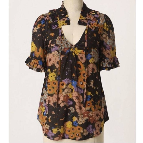 Anthropologie ODILLE Black Floral Bianka Blouse - Picture 2 of 8